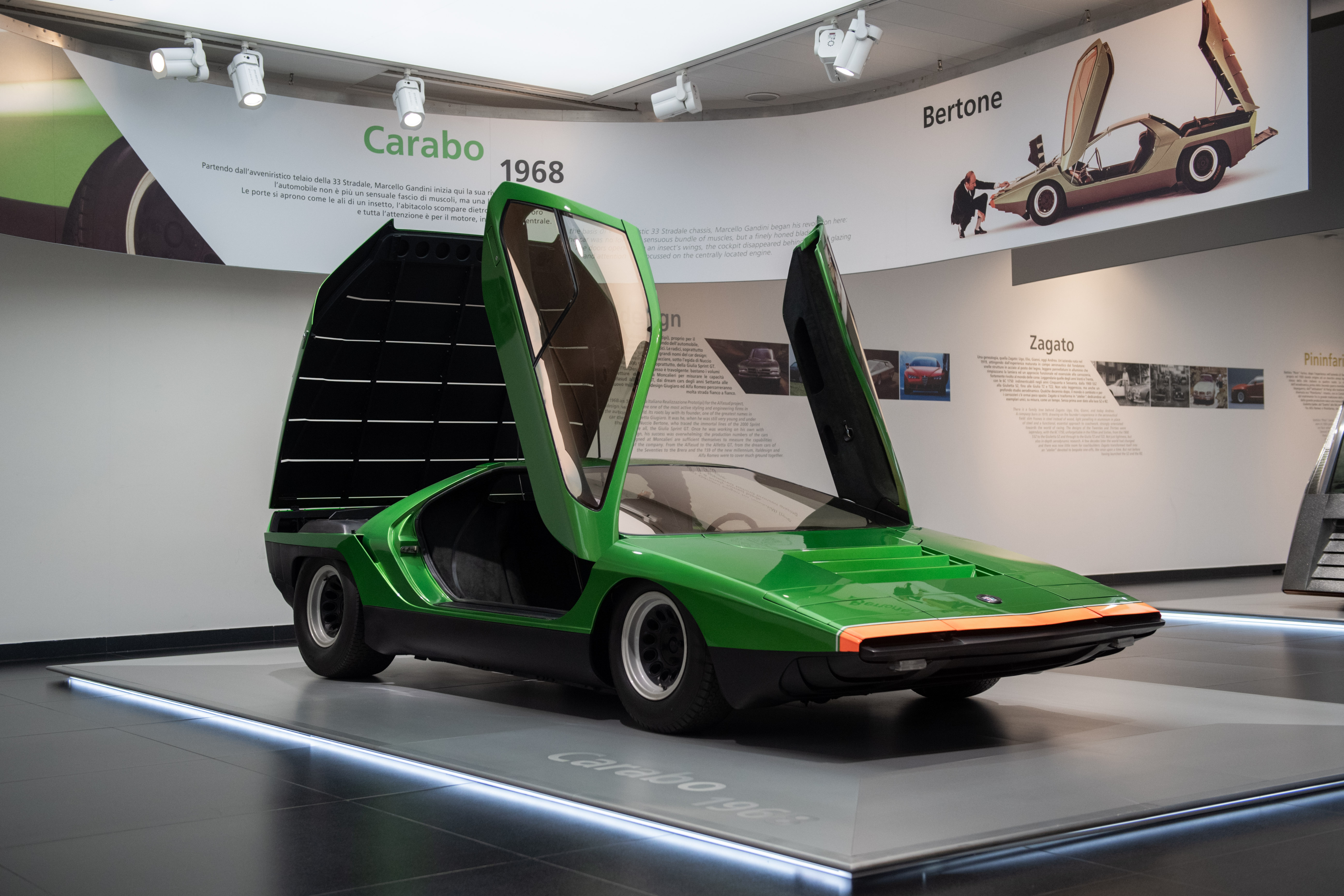 Photo of a green Timeline open in exhibition